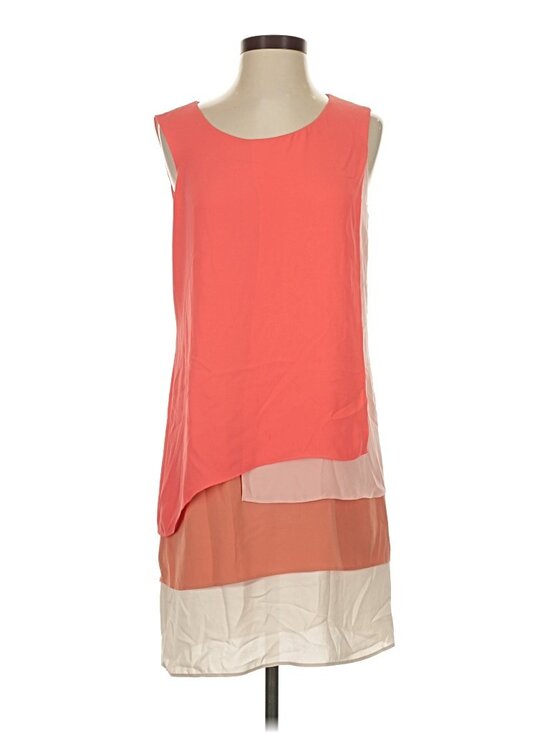 BCBGMAXAZRIA Dresses & Skirts - BCBGMAXAZRIA‎ Colorblock High-Low Shift Dress Coral Pink Orange Size 2